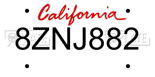 8ZNJ882 California License Plate