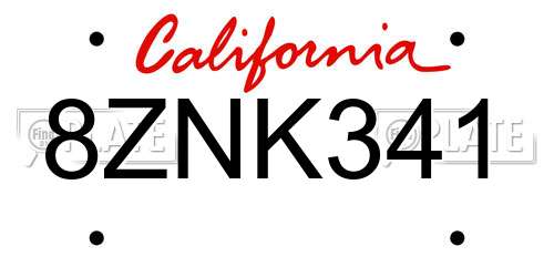 8ZNK341 California License Plate