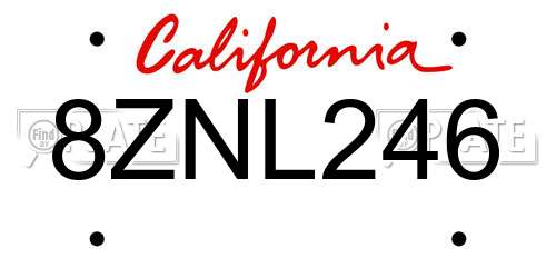 8ZNL246 California License Plate