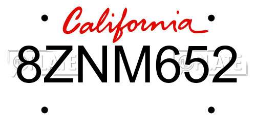 8ZNM652 California License Plate