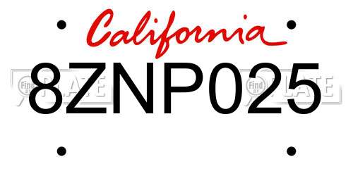 8ZNP025 California License Plate