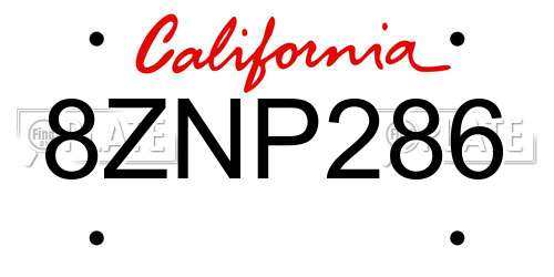 8ZNP286 California License Plate