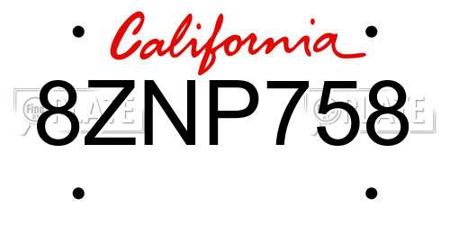 8ZNP758 California License Plate
