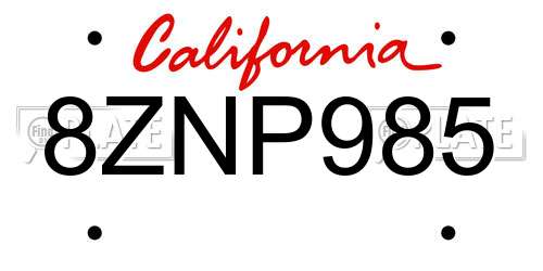 8ZNP985 California License Plate