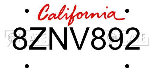 8ZNV892 California License Plate