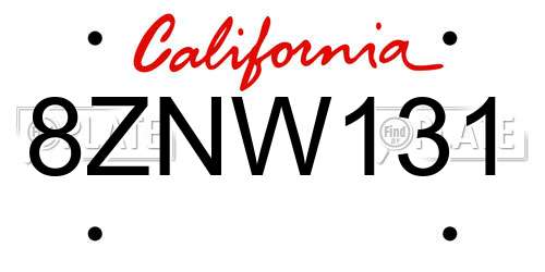 8ZNW131 California License Plate