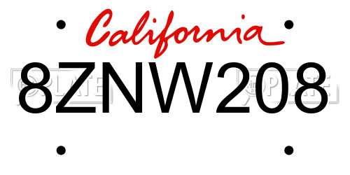 8ZNW208 California License Plate
