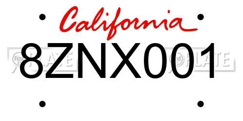 8ZNX001 California License Plate