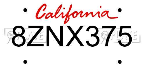 8ZNX375 California License Plate