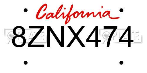 8ZNX474 California License Plate