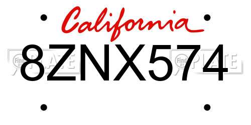 8ZNX574 California License Plate