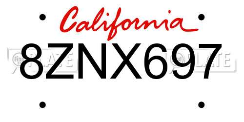 8ZNX697 California License Plate