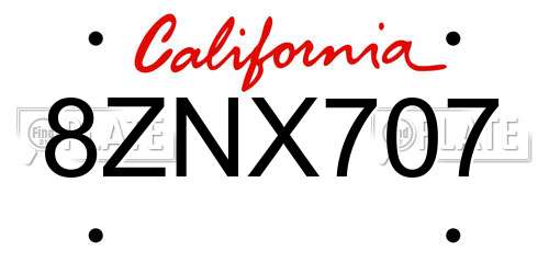8ZNX707 California License Plate