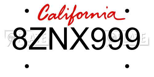 8ZNX999 California License Plate
