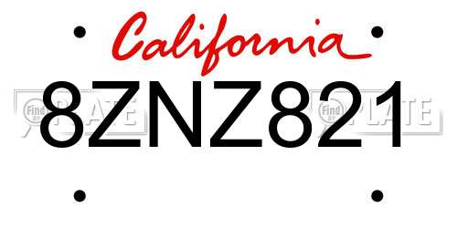 8ZNZ821 California License Plate