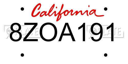8ZOA191 California License Plate