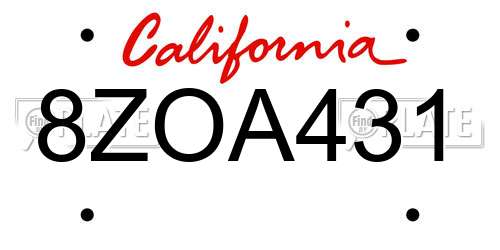 8ZOA431 California License Plate