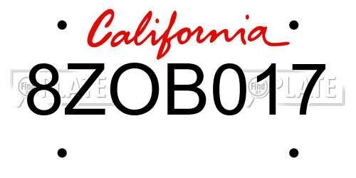 8ZOB017 California License Plate