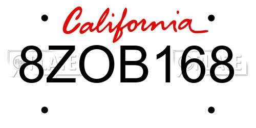 8ZOB168 California License Plate