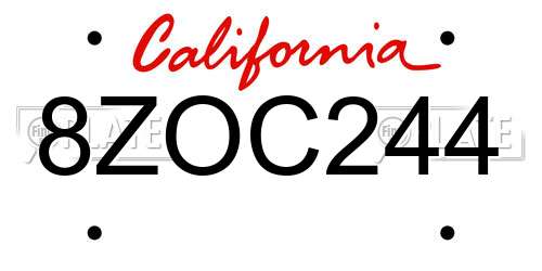 8ZOC244 California License Plate