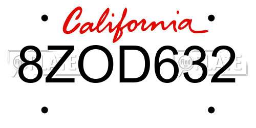 8ZOD632 California License Plate