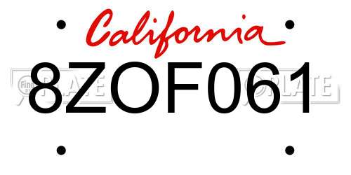 8ZOF061 California License Plate