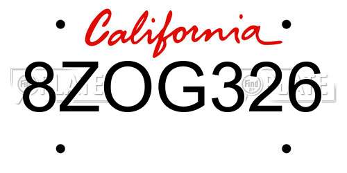 8ZOG326 California License Plate