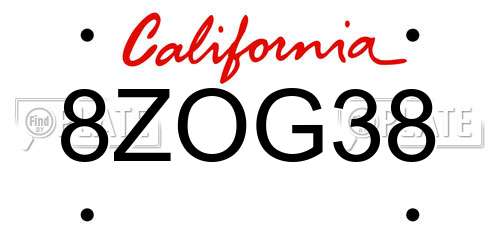 8ZOG38 California License Plate