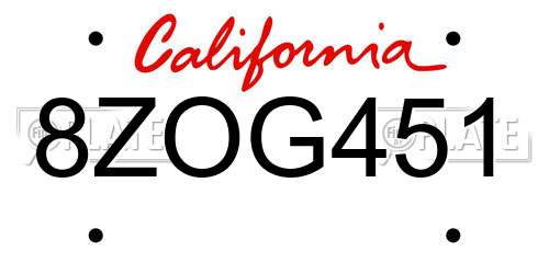 8ZOG451 California License Plate