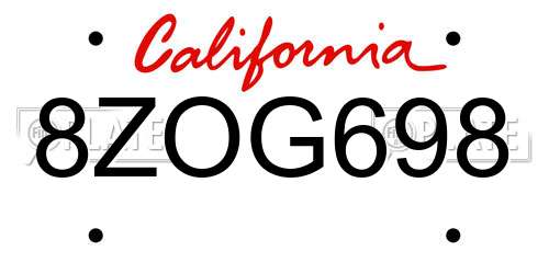 8ZOG698 California License Plate