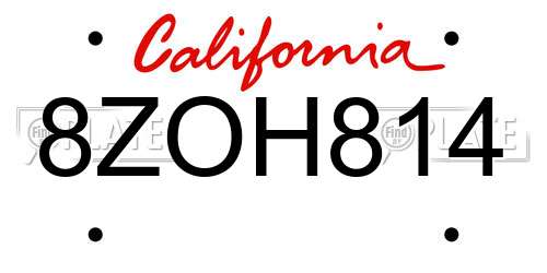 8ZOH814 California License Plate