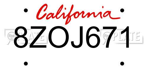 8ZOJ671 California License Plate