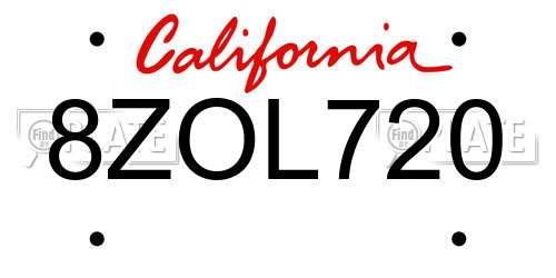 8ZOL720 California License Plate