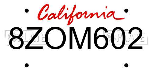 8ZOM602 California License Plate