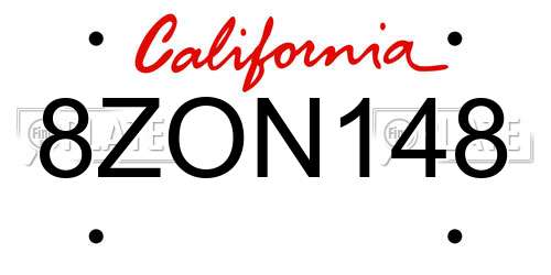 8ZON148 California License Plate