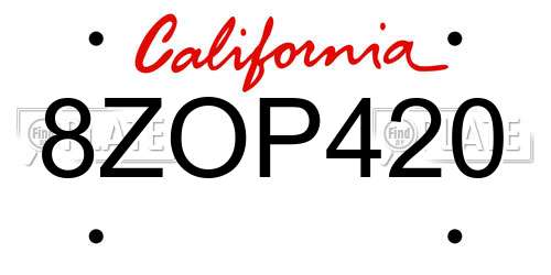 8ZOP420 California License Plate