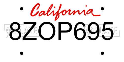 8ZOP695 California License Plate