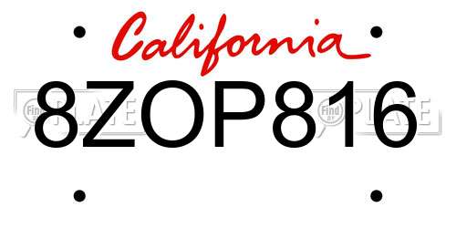 8ZOP816 California License Plate