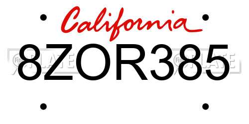 8ZOR385 California License Plate