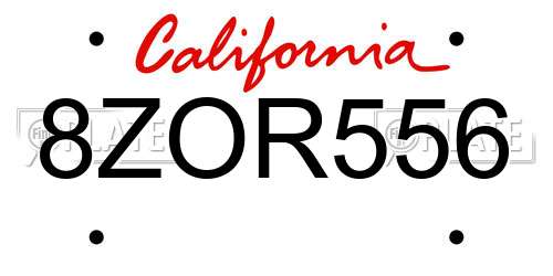 8ZOR556 California License Plate