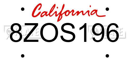 8ZOS196 California License Plate