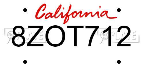 8ZOT712 California License Plate