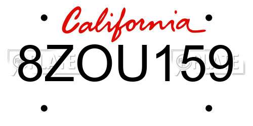 8ZOU159 California License Plate