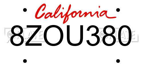8ZOU380 California License Plate