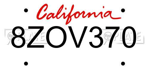 8ZOV370 California License Plate