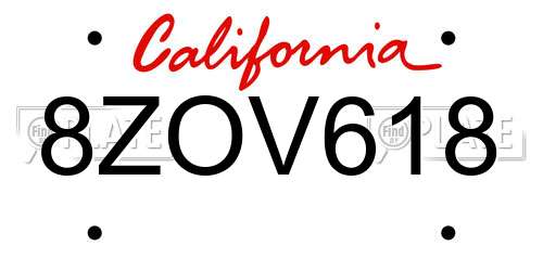 8ZOV618 California License Plate