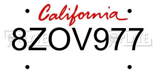 8ZOV977 California License Plate