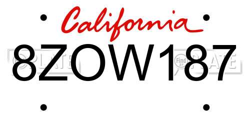 8ZOW187 California License Plate