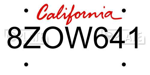 8ZOW641 California License Plate