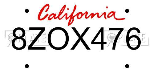 8ZOX476 California License Plate